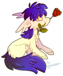 Size: 650x780 | Tagged: safe, artist:celiaurore, oc, oc only, oc:livery, pony, flower, flower in mouth, fluffy, male, mouth hold, rose, simple background, solo, transparent background