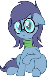 Size: 1957x3205 | Tagged: safe, artist:manual-monaro, oc, oc only, oc:aural harmony, earth pony, pony, 2017 community collab, clothes, derpibooru community collaboration, floppy ears, glasses, looking at you, raised hoof, scarf, simple background, sitting, solo, transparent background