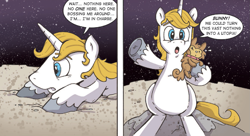 Size: 1337x730 | Tagged: safe, artist:katiecandraw, idw, bunny (pet), prince blueblood, spoiler:comic, spoiler:comicdeviations, moon, space