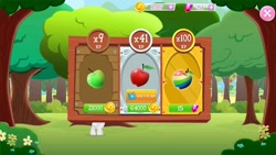 Size: 960x540 | Tagged: safe, truffle shuffle, pony, apple, apple tree, bits, colt, expensive, flower, food, game screencap, gameloft, gem, green apple, male, red apple, sweet apple acres, tree, zap apple