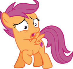 Size: 5550x5262 | Tagged: safe, artist:frownfactory, scootaloo, pegasus, pony, campfire tales, .svg available, cutie mark, female, filly, orange coat, purple eyes, purple hair, purple mane, purple tail, scared, simple background, solo, svg, the cmc's cutie marks, transparent background, vector, wings