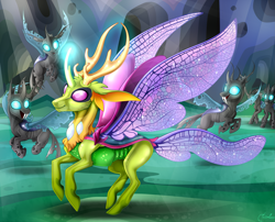 Size: 2549x2062 | Tagged: safe, artist:toxicmoonart, thorax, changedling, changeling, to where and back again, hive, king thorax, signature, solo, swarm