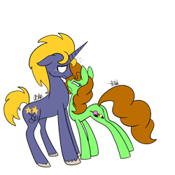 Size: 2000x2000 | Tagged: safe, artist:chelseawest, oc, oc only, oc:painted petal, oc:star chaser, earth pony, pony, unicorn, female, high res, male, mare, simple background, stallion, transparent background