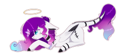 Size: 1687x781 | Tagged: safe, artist:karinanight125, oc, oc only, oc:bibi, butterfly, pegasus, pony, colored wings, female, floppy ears, halo, mare, multicolored wings, prone, simple background, solo, transparent background