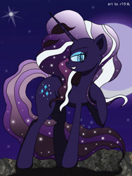 Size: 2603x3466 | Tagged: safe, artist:bakumaru01, nightmare rarity, pony, unicorn, eyeshadow, female, looking at you, makeup, mare, night, raised hoof, smiling, solo