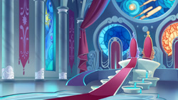 Size: 1920x1080 | Tagged: safe, screencap, my little pony: the movie, background, canterlot, canterlot throne room, no pony, scenery, stained glass, throne, throne room