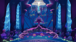 Size: 1920x1080 | Tagged: safe, screencap, fish, jellyfish, my little pony: the movie, background, bioluminescent, no pony, scenery, seaquestria, throne, throne room, underwater