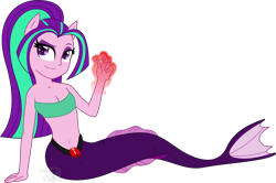 Size: 3012x2000 | Tagged: safe, artist:theshadowstone, aria blaze, human, mermaid, equestria girls, belly button, clothes, eared humanization, female, humanized, magic, mermaidized, simple background, solo, species swap, transparent background