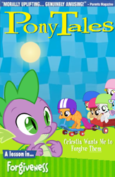 Size: 492x753 | Tagged: safe, apple bloom, scootaloo, spike, sweetie belle, dragon, pony, cutie mark crusaders, forgiveness, parody, veggietales