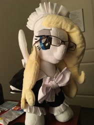 Size: 3024x4032 | Tagged: safe, oc, oc only, oc:solari melody, bedroom eyes, clothes, glasses, irl, maid, photo, plushie