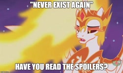 Size: 792x474 | Tagged: safe, edit, edited screencap, screencap, daybreaker, alicorn, pony, a royal problem, female, mane of fire, mare, rumor, solo