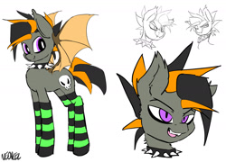 Size: 2000x1442 | Tagged: safe, artist:neoncel, oc, oc only, oc:skree, bat pony, clothes, halloween, holiday, socks, solo, striped socks