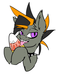 Size: 2310x2898 | Tagged: safe, artist:neoncel, oc, oc only, oc:skree, bat pony, bat pony oc, candy, collar, food, licking, simple background, solo, spiked collar, tongue out, transparent background