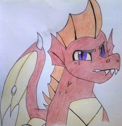 Size: 1024x1053 | Tagged: safe, artist:evergreen-gemdust, garble, dragon, bust, portrait, solo, traditional art