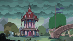 Size: 1920x1080 | Tagged: safe, screencap, bat, griffon, secrets and pies, nightmare, ponyville, ponyville town hall, statue