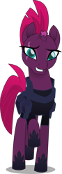 Size: 2000x5637 | Tagged: safe, artist:jhayarr23, tempest shadow, pony, unicorn, my little pony: the movie, armor, broken horn, cute, eye scar, female, happy, looking at you, mare, raised hoof, scar, sheepish grin, simple background, smiling, solo, tempestbetes, transparent background, vector, when she smiles