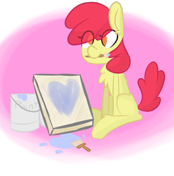 Size: 1950x1980 | Tagged: safe, artist:provolonepone, apple bloom, earth pony, pony, adorabloom, canvas, cute, paint, paint can, paintbrush, painting, solo