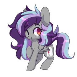 Size: 1000x1000 | Tagged: safe, artist:lnspira, oc, oc only, oc:sketchy howl, pegasus, pony, chibi, female, mare, one eye closed, raised hoof, simple background, solo, transparent background, wink