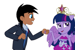 Size: 960x646 | Tagged: safe, artist:kevintoons915, twilight sparkle, twilight sparkle (alicorn), oc, oc:kevin reyes, alicorn, equestria girls, big crown thingy, element of magic, fall formal outfits, jewelry, ponied up, regalia, simple background, transparent background