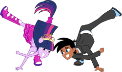 Size: 5121x3001 | Tagged: safe, artist:kevintoons915, twilight sparkle, twilight sparkle (alicorn), oc, oc:kevin reyes, alicorn, equestria girls, dancing, fall formal outfits, ponied up, simple background, transparent background, upside down