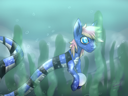 Size: 2048x1536 | Tagged: source needed, safe, artist:glassmenagerie, oc, oc only, oc:tsunami, lamia, merpony, original species, seaweed, underwater