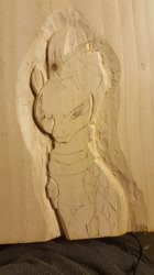 Size: 746x1328 | Tagged: safe, tempest shadow, pony, unicorn, my little pony: the movie, carving, female, irl, mare, movie, photo, solo, wip, wood