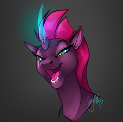 Size: 2517x2500 | Tagged: safe, artist:casynuf, tempest shadow, pony, unicorn, my little pony: the movie, beautiful, broken horn, bust, curved horn, eye scar, female, looking at you, magical horn, mare, open mouth, scar, solo