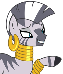 Size: 2631x3084 | Tagged: safe, artist:sketchmcreations, zecora, zebra, it isn't the mane thing about you, bracelet, ear piercing, earring, female, jewelry, lidded eyes, neck rings, piercing, quadrupedal, raised hoof, simple background, smiling, transparent background, vector