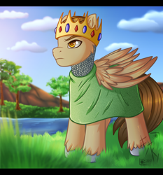 Size: 2000x2150 | Tagged: safe, artist:fkk, oc, oc only, pegasus, pony, crown, gift art, jewelry, male, present, regalia, solo, stallion