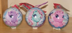 Size: 721x335 | Tagged: safe, minty, pinkie pie (g3), wysteria, g3, christmas, irl, merchandise, ornament, ornaments, photo