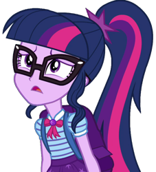 Size: 1862x2048 | Tagged: safe, artist:thebarsection, sci-twi, twilight sparkle, better together, equestria girls, star crossed, backpack, clothes, female, geode of telekinesis, glasses, ponytail, simple background, solo, transparent background