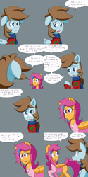 Size: 1600x3200 | Tagged: safe, artist:jake heritagu, scootaloo, pony, comic:ask motherly scootaloo, chip mint, christmas sweater, clothes, comic, hairpin, motherly scootaloo, rain catcher, scarf, sweater, sweatshirt