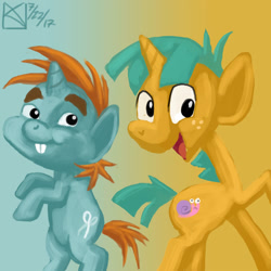 Size: 1500x1500 | Tagged: safe, artist:kelseyleah, snails, snips, pony, gradient background