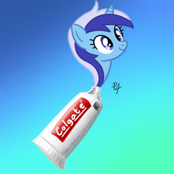 Size: 1000x1000 | Tagged: safe, artist:marble-soda, minuette, solo, toothbrush, wat, what has science done