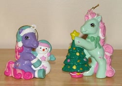 Size: 521x370 | Tagged: safe, fizzypop, minty, g3, christmas, irl, merchandise, ornament, ornaments, photo