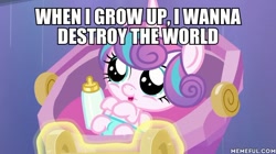 Size: 600x337 | Tagged: safe, edit, edited screencap, screencap, princess flurry heart, the times they are a changeling, end of the world, evil flurry heart, image macro, meme