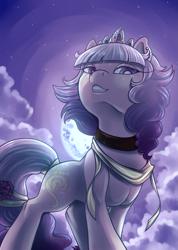 Size: 1783x2500 | Tagged: safe, artist:breioom, oc, oc only, oc:pale rose, unicorn, backlight, cloud, commission, moon, night, solo