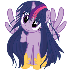 Size: 1999x1999 | Tagged: safe, artist:beavernator, artist:yourfavoritesenpai, edit, twilight sparkle, twilight sparkle (alicorn), alicorn, pony, alternate hairstyle, clothes, cute, female, hair over eyes, head tilt, hoof shoes, long hair, looking at you, mare, messy mane, pegasus wings, purple hair, simple background, smiling, solo, spread wings, transparent background, twiabetes, wings