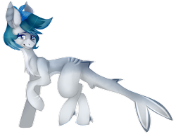 Size: 1022x781 | Tagged: source needed, safe, artist:cutedogpaws, oc, oc only, oc:bahari, original species, shark pony, bandana, sharp teeth, simple background, slit eyes, solo, stripes, teeth, transparent background