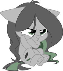 Size: 1024x1153 | Tagged: safe, artist:kellythedrawinguni, oc, oc only, oc:feathers, earth pony, pony, chibi, crossed hooves, female, grumpy, mare, simple background, solo, transparent background, underhoof