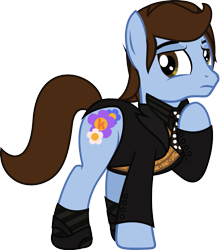 Size: 1355x1526 | Tagged: safe, artist:lightningbolt, derpibooru exclusive, earth pony, pony, .svg available, brandon flowers, button, clothes, frown, hot fuss, looking back, male, mr. brightside, necktie, nervous, ponified, raised hoof, sad, shirt, shoes, simple background, socks, solo, stallion, striped socks, suit, svg, the killers, transparent background, undershirt, vector