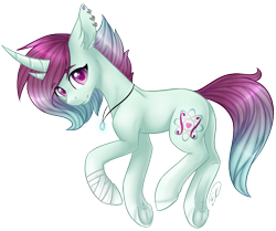 Size: 829x694 | Tagged: safe, artist:doekitty, oc, oc only, oc:lithe, pony, unicorn, bandage, female, mare, simple background, solo, transparent background, underhoof