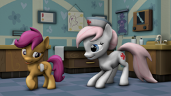 Size: 1920x1080 | Tagged: safe, artist:litterpaws, nurse redheart, scootaloo, 3d, bandage, source filmmaker, x-ray