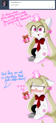 Size: 3500x7600 | Tagged: safe, artist:fullmetalpikmin, oc, oc only, oc:cherry blossom, pony, ask, blushing, embarrassed, offscreen character, tumblr, tumblr:ask viewing pleasure