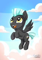 Size: 955x1351 | Tagged: safe, artist:mysticalpha, thunderlane, pegasus, pony, cloud, colt, flying, male, solo, thunderbetes, younger