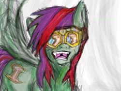 Size: 2048x1536 | Tagged: safe, oc, oc only, oc:happy enning, pegasus, pony, /mlpol/, digital art, excited, goggles, it's happening, male, open mouth, spread wings, two colour hair, wings