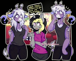 Size: 1280x1024 | Tagged: safe, artist:ivanafox11, oc, oc only, oc:adrianna, oc:mitternacht von kloudette, anthro, giraffe, unicorn, cafe, confused, rule 63