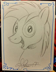 Size: 1230x1600 | Tagged: safe, artist:andypriceart, twilight sky, pony, :d, irl, lineart, looking at you, male, open mouth, photo, smiling, solo, stallion, traditional art