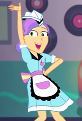 Size: 545x798 | Tagged: safe, screencap, tip top, coinky-dink world, eqg summertime shorts, equestria girls, cropped, diner, diner uniform, solo, waitress