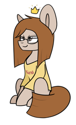 Size: 873x1440 | Tagged: safe, artist:despotshy, oc, oc only, oc:vadim, earth pony, pony, clothes, crown, glasses, jewelry, male, regalia, shirt, simple background, sitting, solo, stallion, transparent background